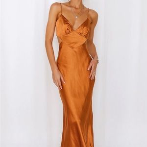 Hello Molly Orange Satin Midi Dress
